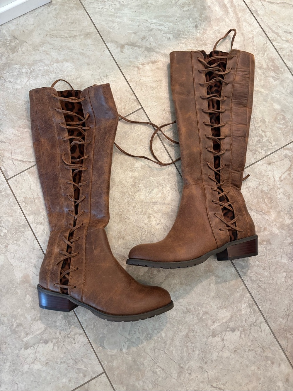 Volatile Brown Lace-Up Knee-High Riding Boots